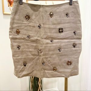 Ann Taylor Lined Linen Jeweled Skirt